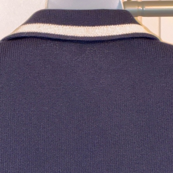 St John Collection Navy Blue Zip Jacket Knit Sz 12 White Ribbon Trim Gold Buckle - Picture 7 of 9